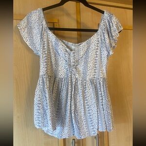 Japna White&Blue Paisley Blouse Size Small